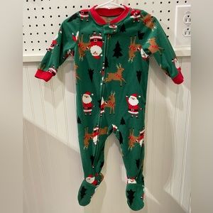 Fleece santa and reindeer green zipper sleeper pajamas